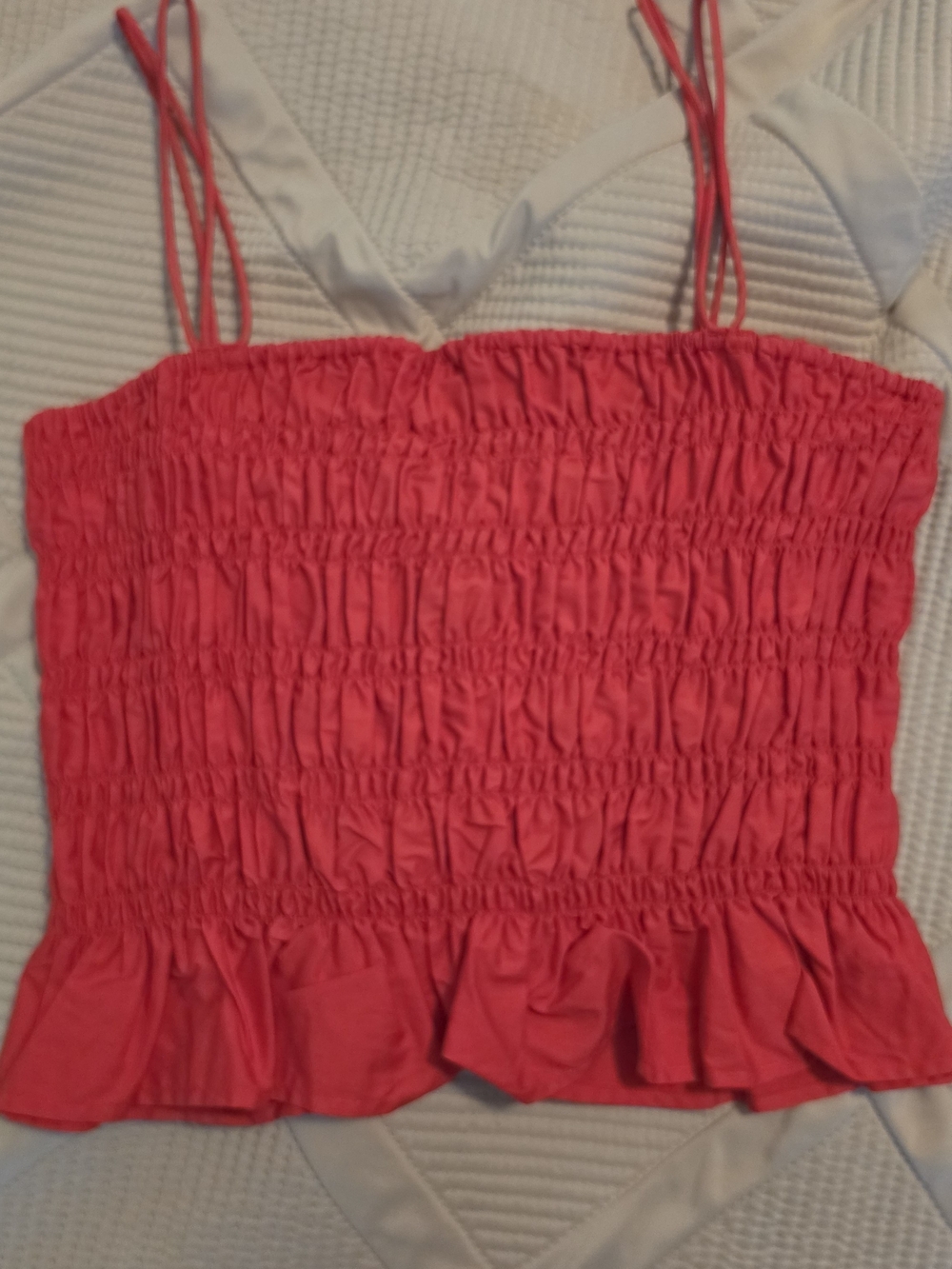 H&M Coral Red Smocked Ruffle Cami Top